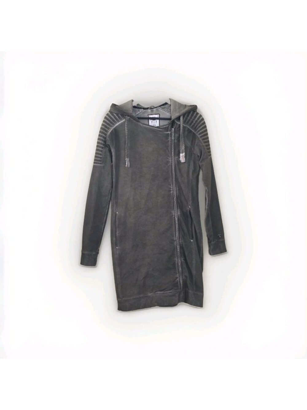 DreiMaster Moto Hoodie Tunic S Gray Mineral Wash Asymmetric Zip  LonglineGrunge